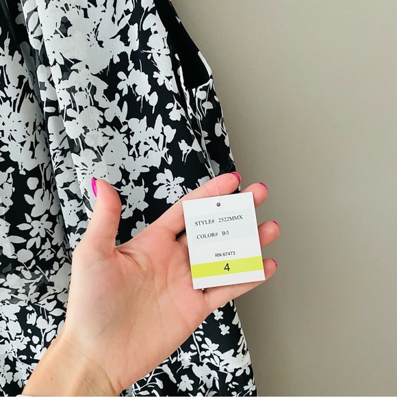 Just Taylor High Neck Floral Dress Black/White Sz 4 - Picture 4 of 11